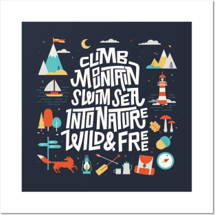 Climb mountain swim sea Posters and Art